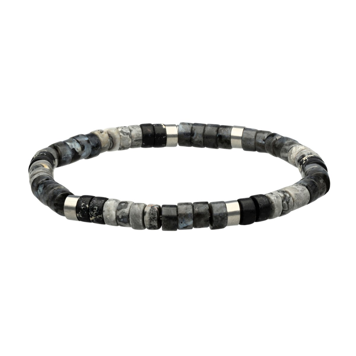 Bracelet Perles Heishi En Jaspe Noir Et Gris-XS-14cm