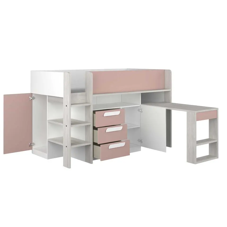 Halfhoogslaper Beau 90x200 met bureau - oudroze