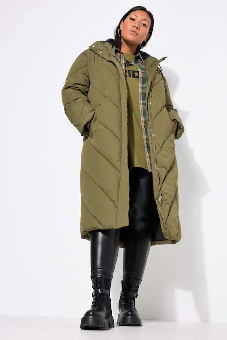 Steppmantel, oversized, farbiges Futter, Kapuze
