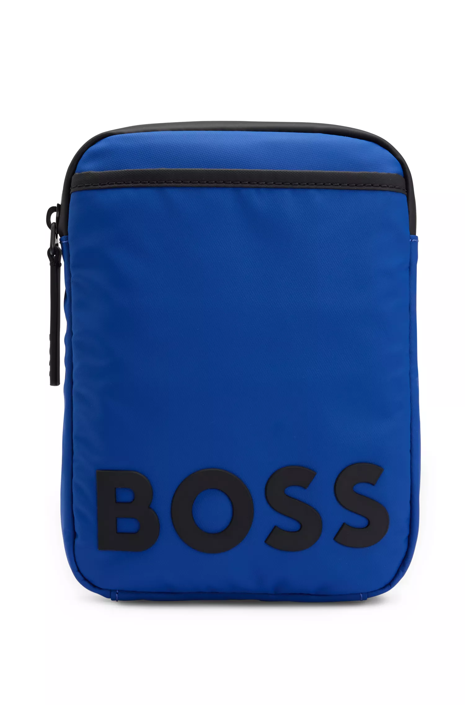 Bolsa para repórter BOSS em material revestido preto com detalhe do logotipo