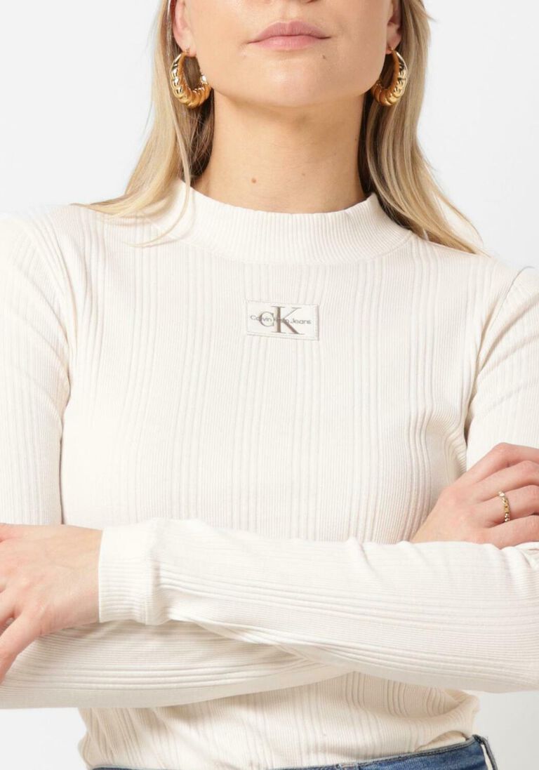 CALVIN KLEIN gebroken wit calvin klein  badge rib long sleeve