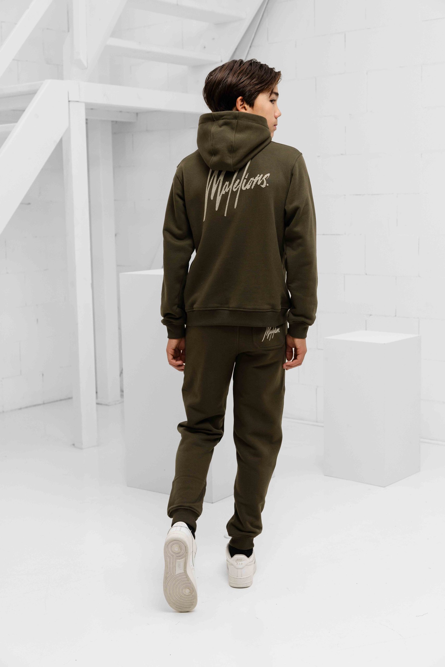 Malelions Striped Signature Trainingspak Kids Donkergroen