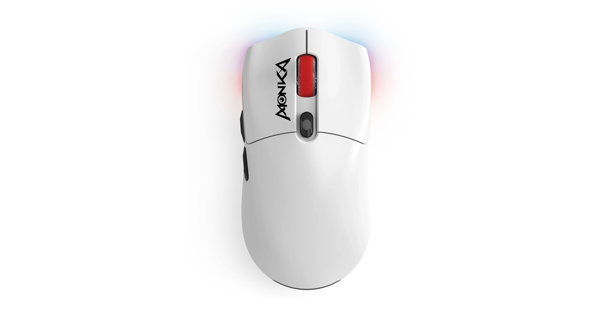 MonkaGuru G995W gaming muis  (Wit/rood, 800 - 26.000 DPI, RGB, 2.4 GHz / Bluetooth / USB)