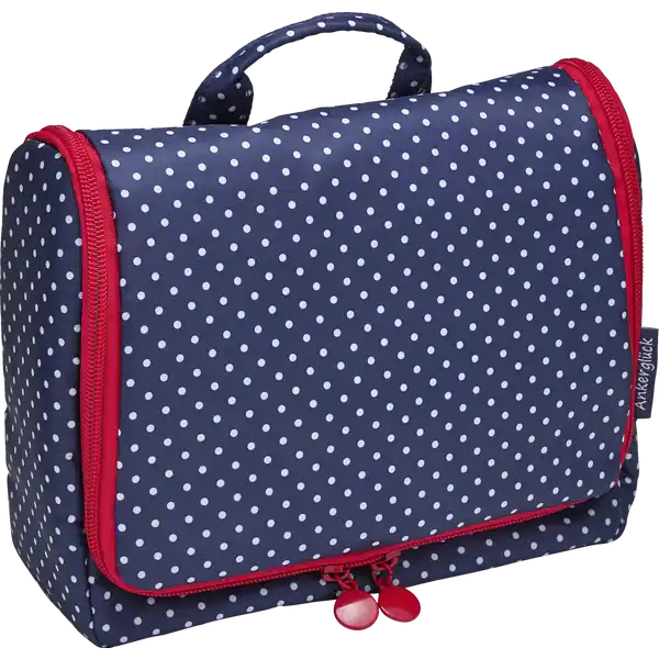 Damen Kulturtasche zum Aufhaengen dunkelblau mit weissen Punkten