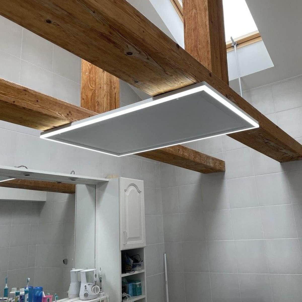 Infrarotheizung Deckenmontage 400 Watt, Infrarot Deckenheizung mit LED Licht Beleuchtung, Infrarotheizung Decke mit Thermostat Fernbedienung, Elektroheizung Heizplatte Heizpaneel Heizkörper 65,5x63cm