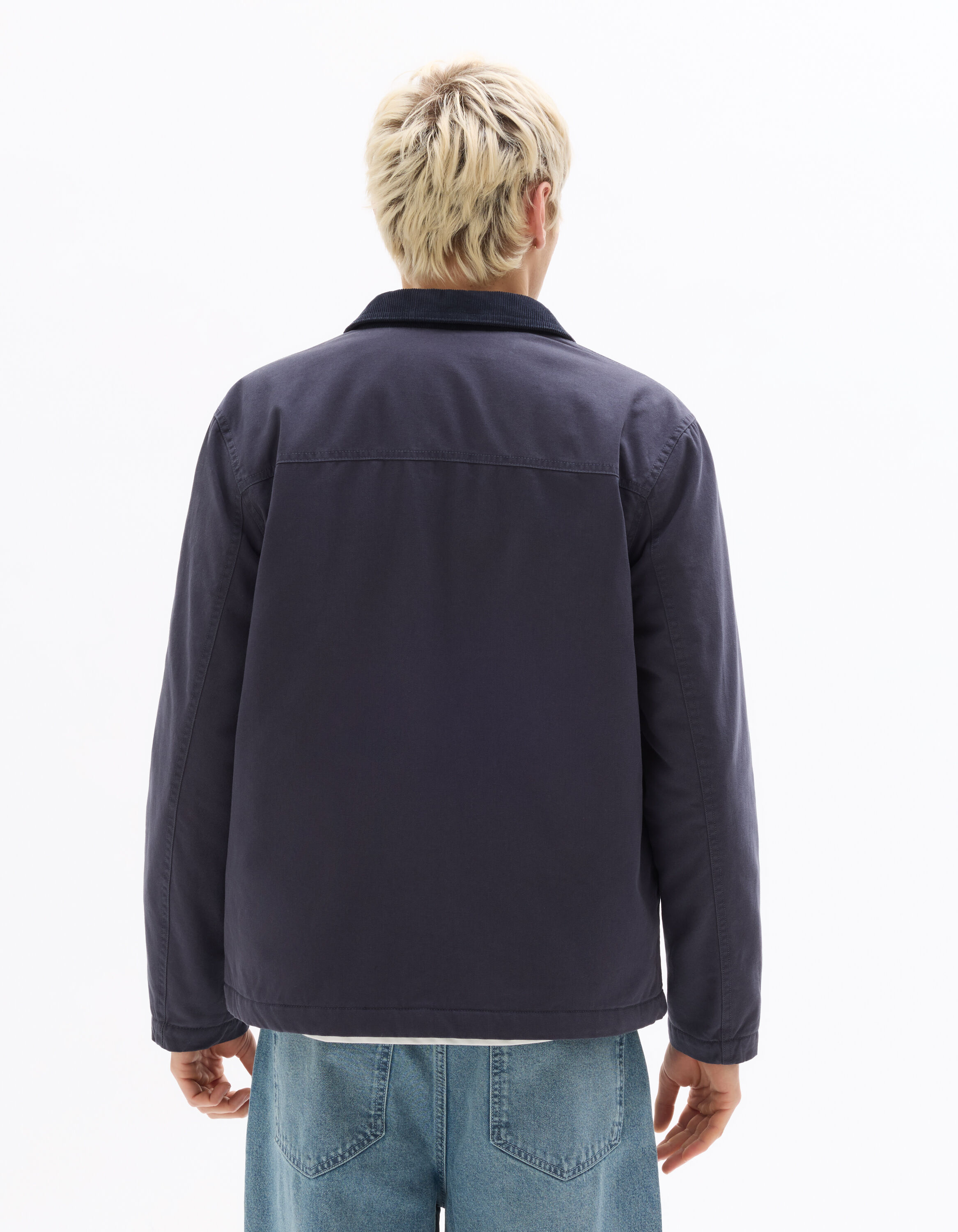 Blouson 100% coton col contrasté - marine
