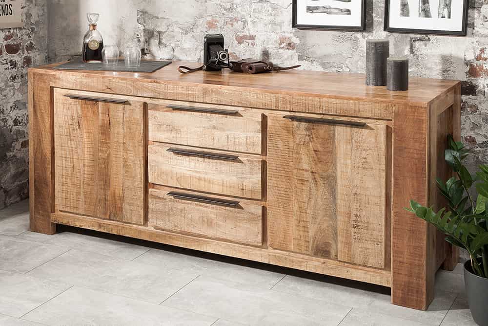 Massives Sideboard IRON CRAFT 175cm Mangoholz Kommode mit Schubladen Handarbeit