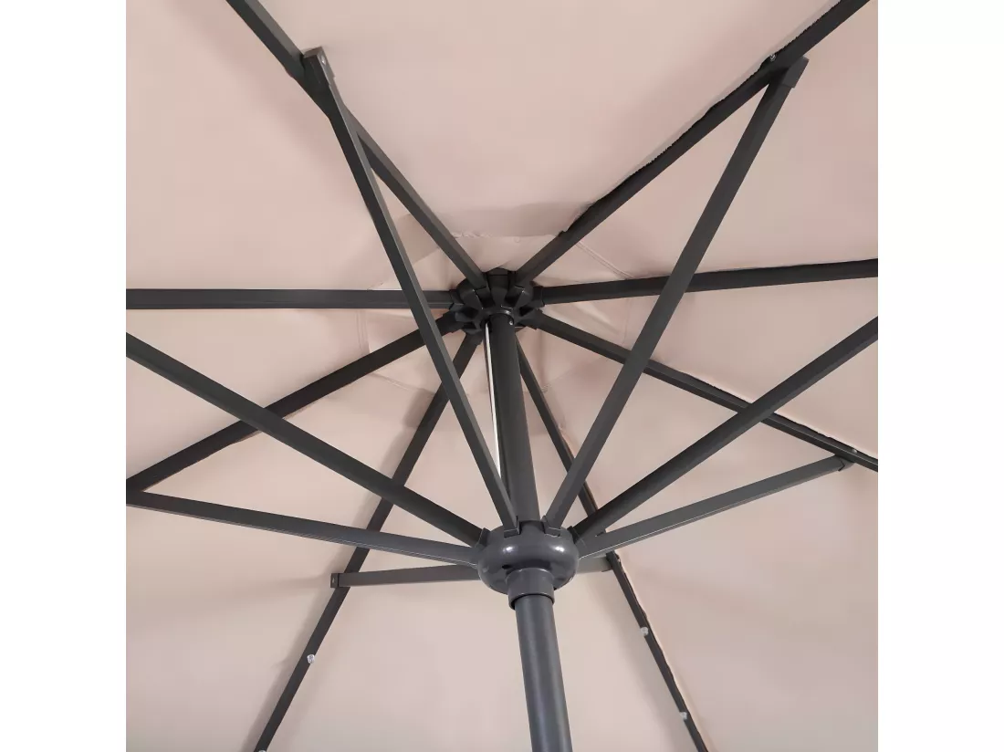 parasol de jardin inclinable 3m avec éclairage 24 led lampe solaire - beige-base non-incluse