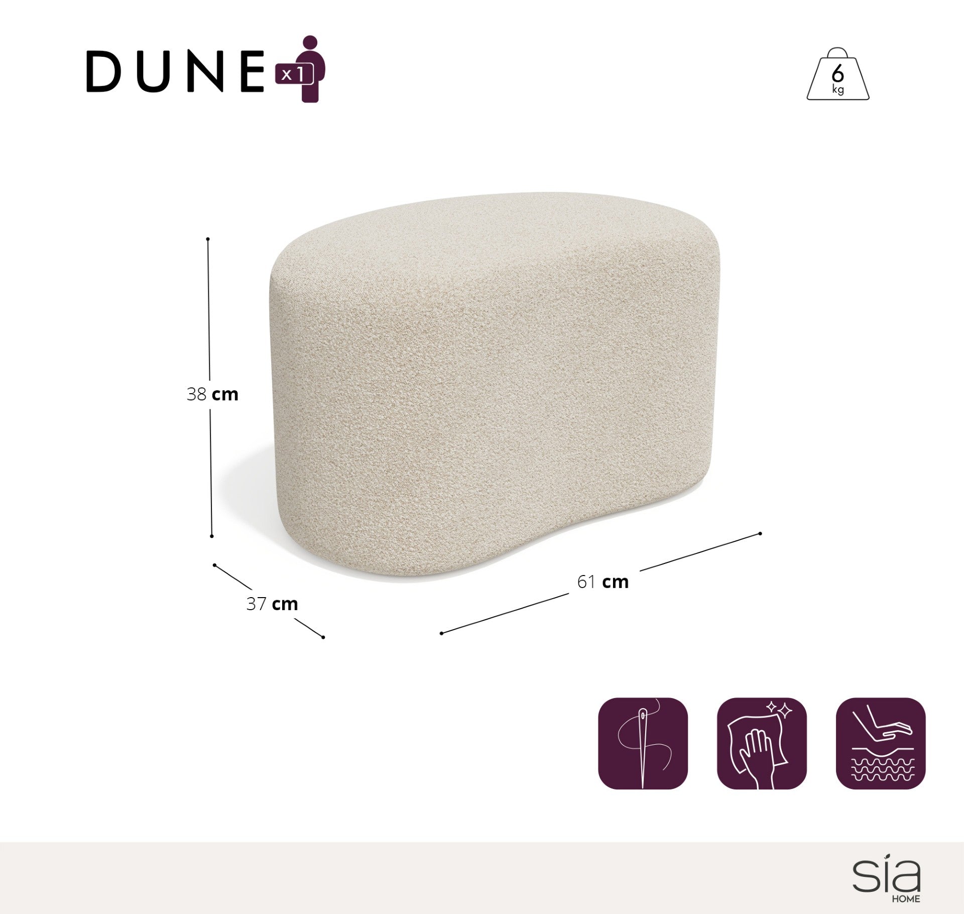 Poef DUNE Bouclette stof CrÃ¨me