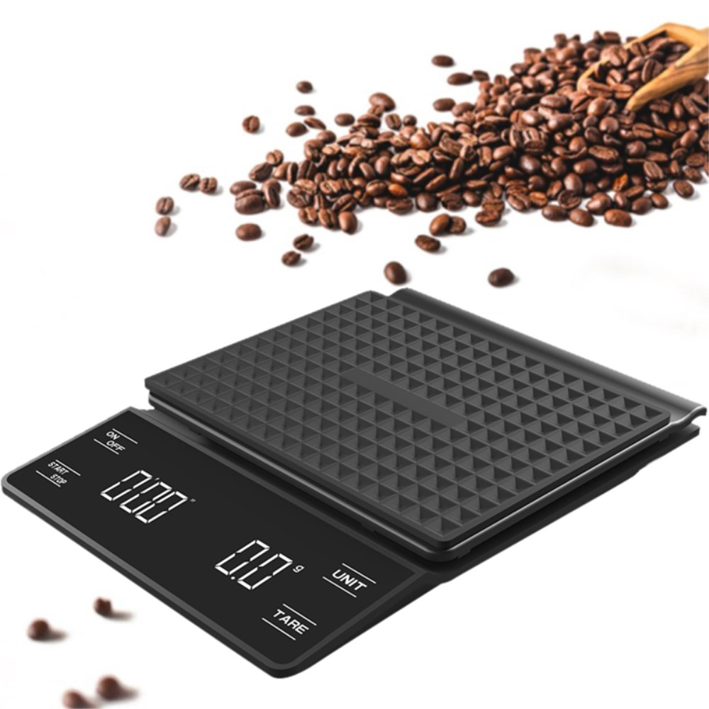 (13x18.5cm) Digitale Kaffee Waage Küchenwaage mit Timer / LED Display (inkl. 3x AAA Batterien) - Schwarz