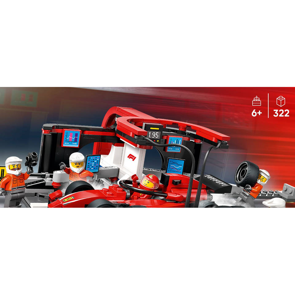 LEGO City F1 pitstop en pitcrew met Ferrari auto 60443