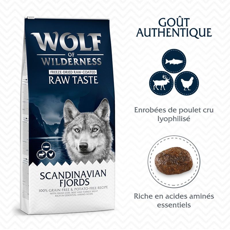 Wolf of Wilderness Scandinavian Fjords renne, poulet, saumon - sans céréales