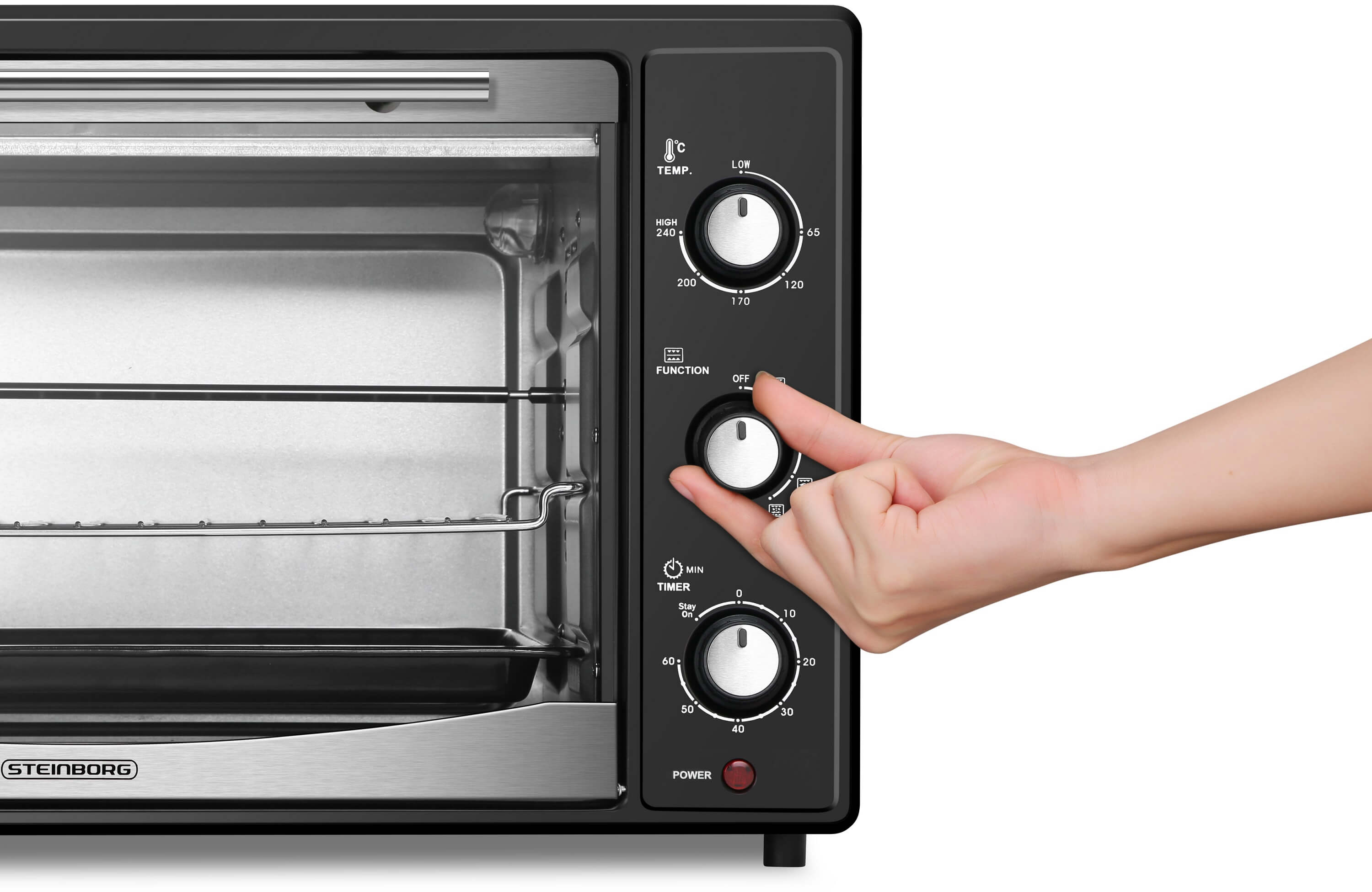 Steinborg Minibackofen Pizzaofen 45L mit Umluft 1800W schwarz