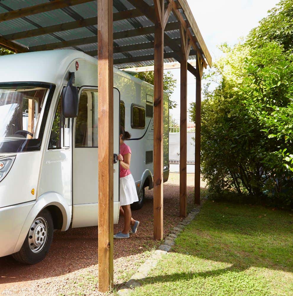 Alpholz Carport Camping-Car Carport van hout in natuurlijke afwerking, beschutting, luifel geïmpregneerd