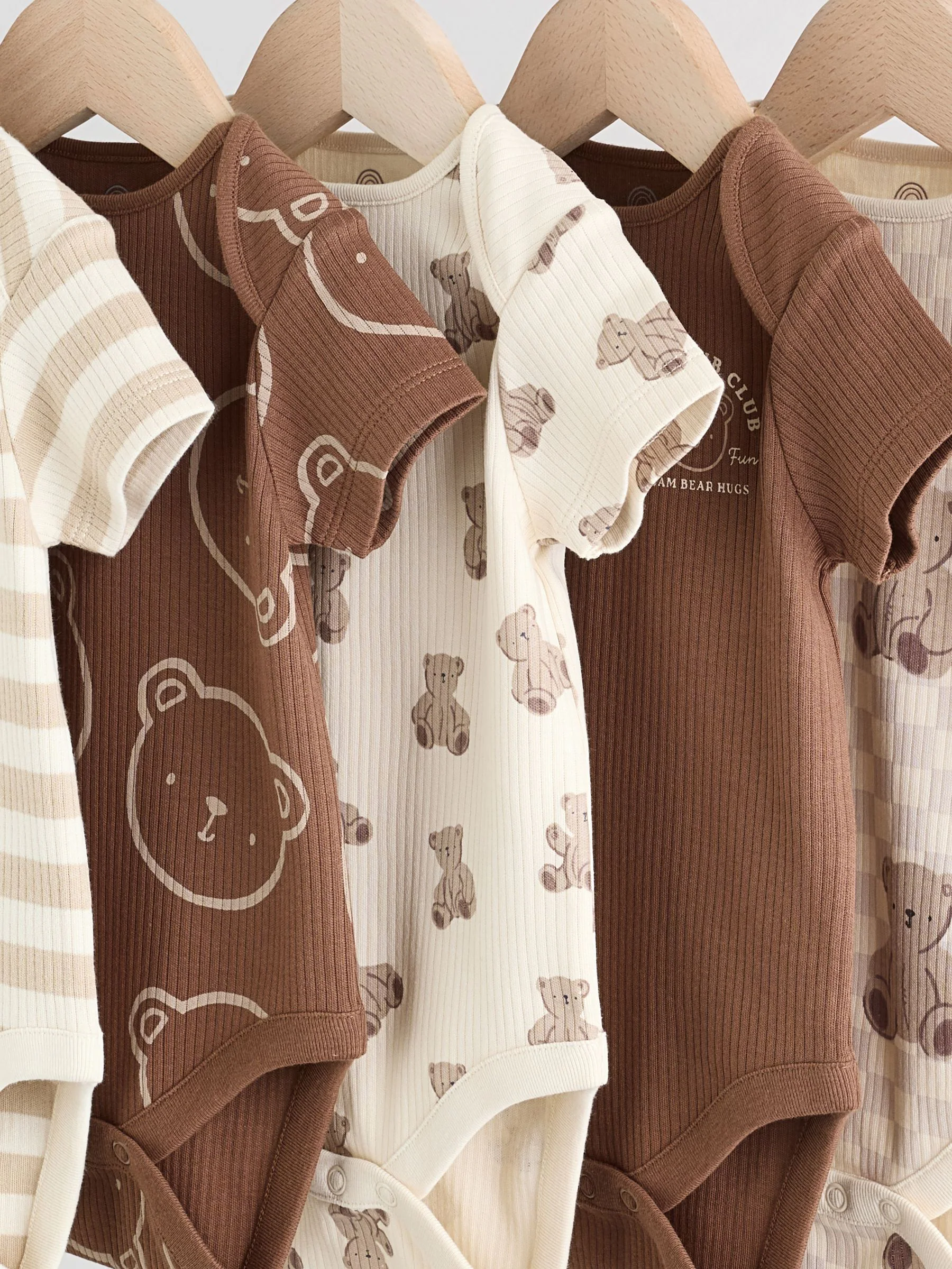 Chocoladebruin - Set van 5 babyrompertjes met korte mouwen