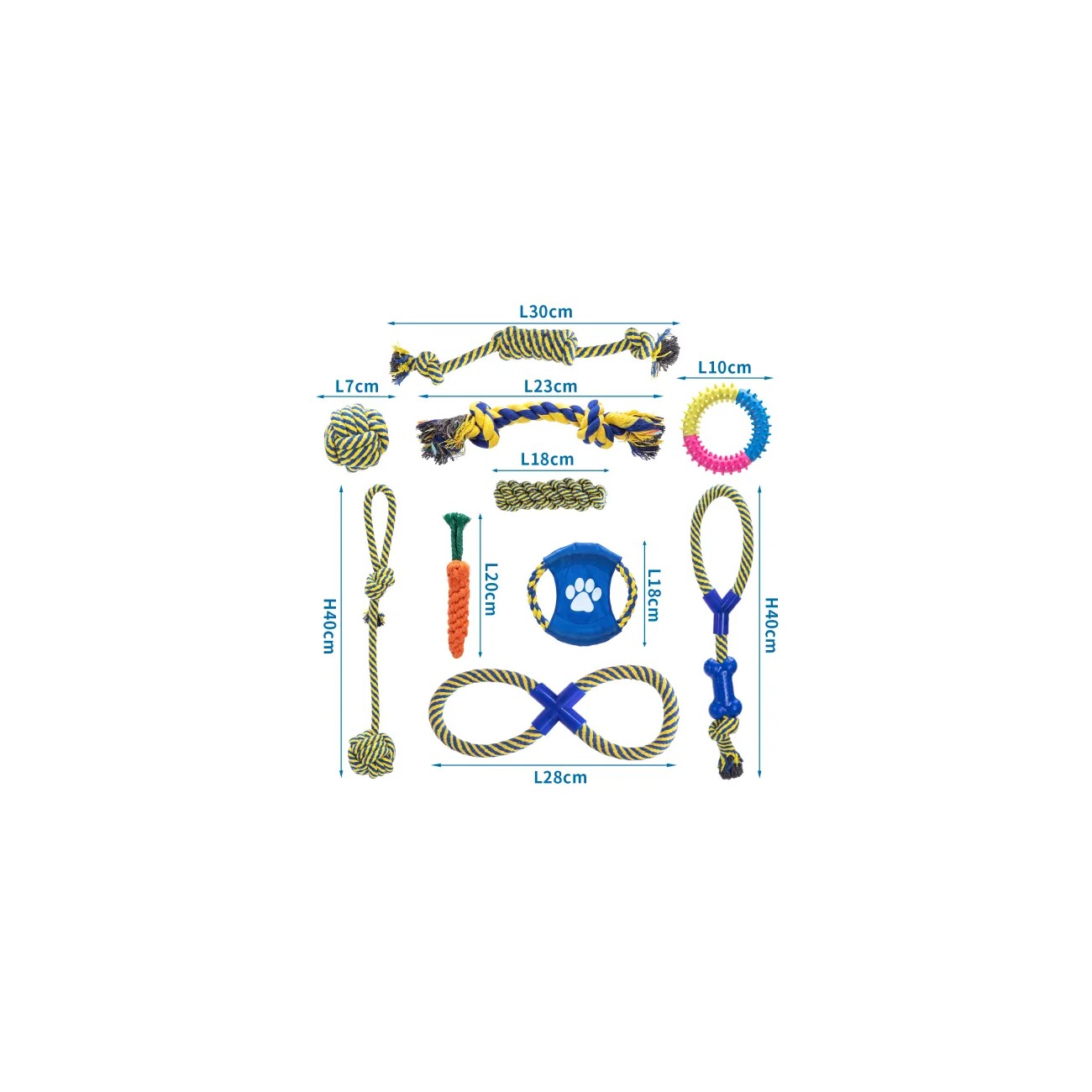 nobleza 10-teiliges Hundespielzeug-Set – Baumwollseile für Kauen, Ziehen & Zahnpflege
