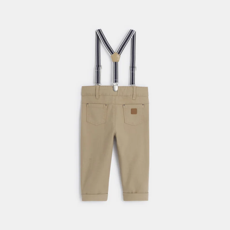 Pantalon modulable coton fantaisie à bretelles beige lin bébé garçon Beige
