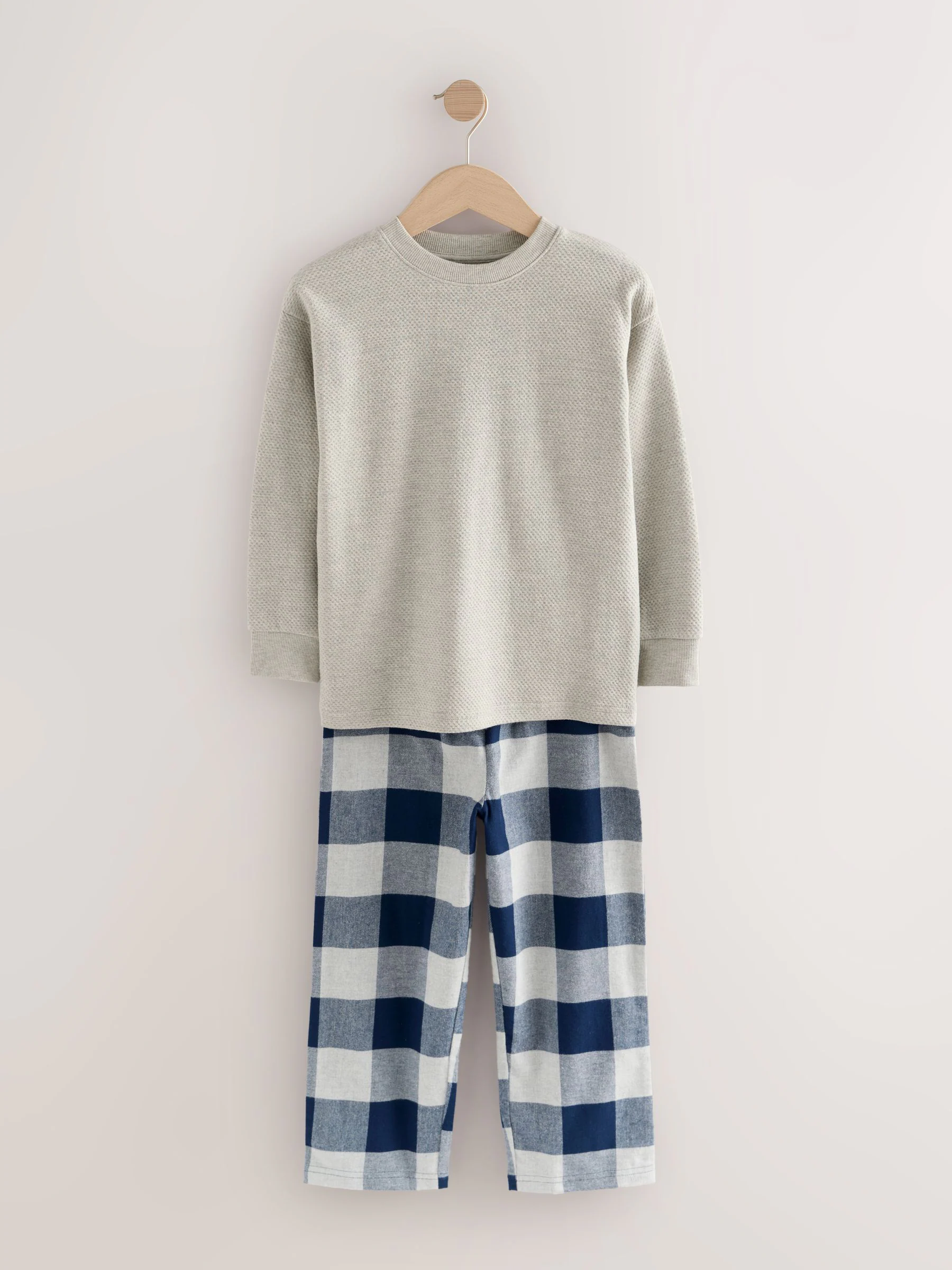 Blauw/grijs - Set van 2 geweven geruite pyjama's met lange mouwen (3-16jr)