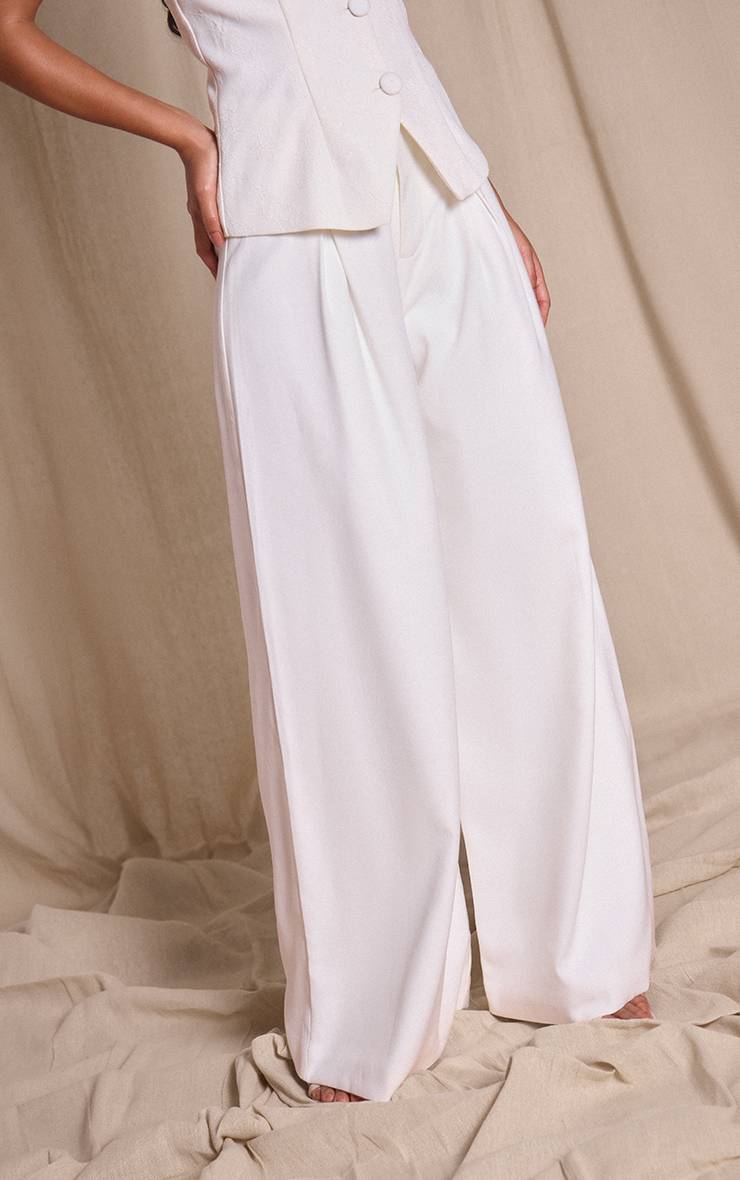 Blanc Pantalon Large À Plis En Tissu Tissé Premium