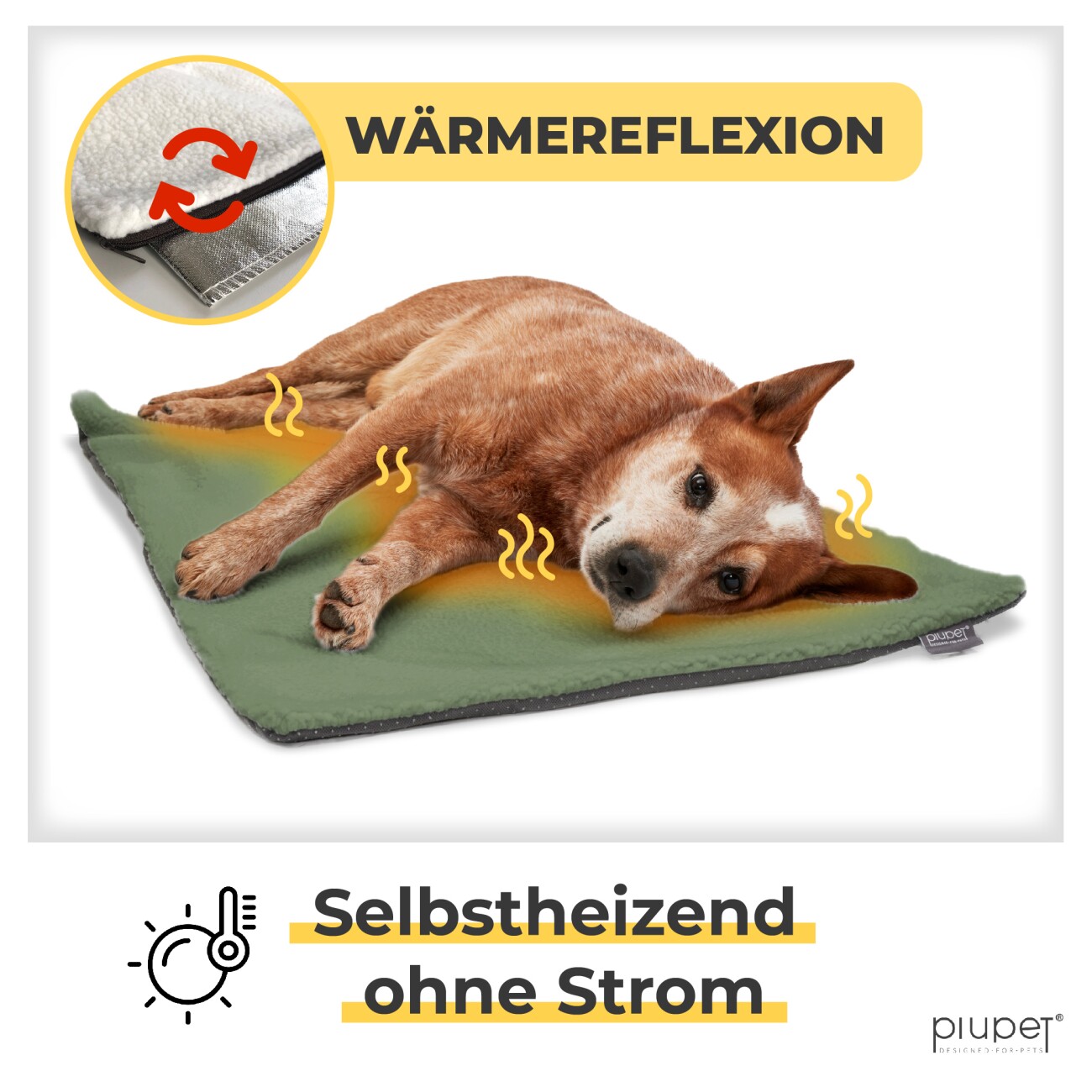 PIUPET Selbstheizende Hundedecke grün