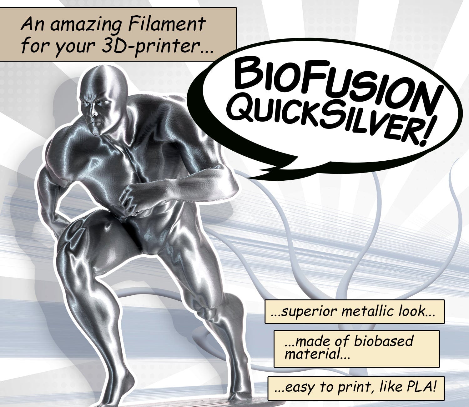 Extrudr  BioFusion Quicksilber, 1,75 mm (800 g)    BIO Filament für eine tolle Optik in Silber