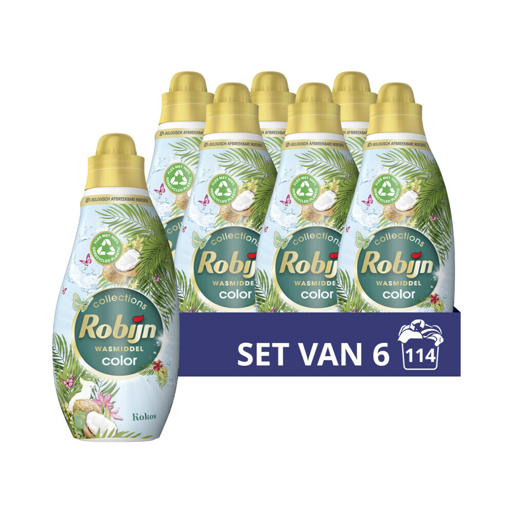 6x Robijn Klein & Krachtig Wasmiddel Kokos Sensation 19 Wasbeurten665 ml