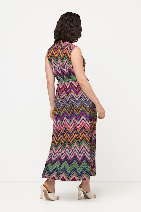 Jersey-Midikleid, Zackenmuster, Wickeloptik, ärmellos