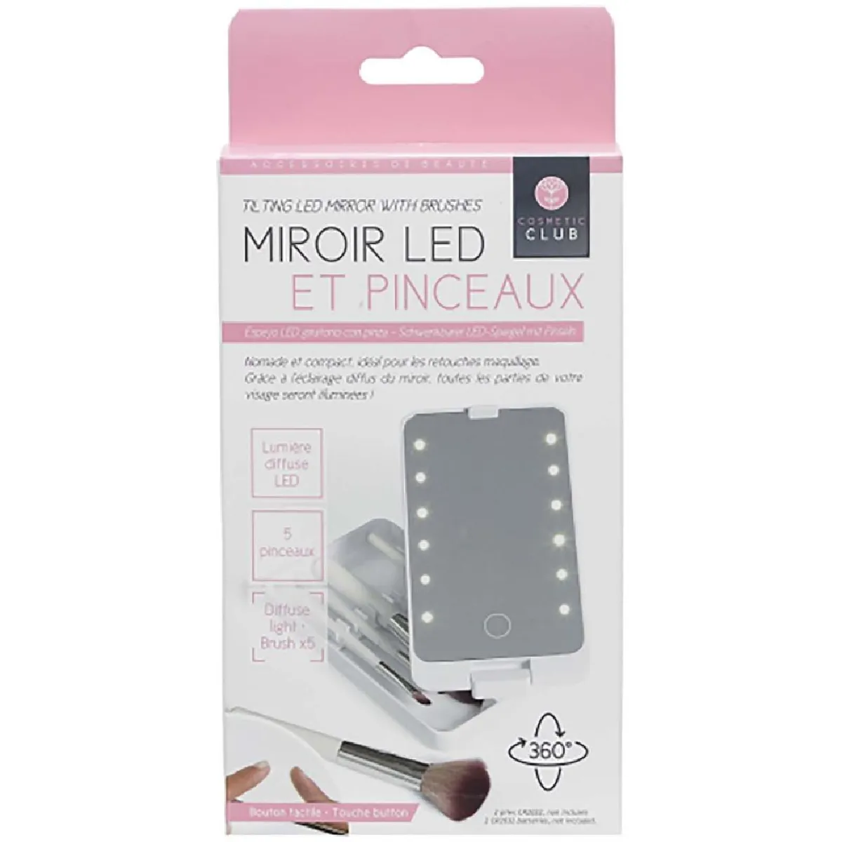 Cosmetic Club Boitier maquillage avec miroir LED et pinceaux