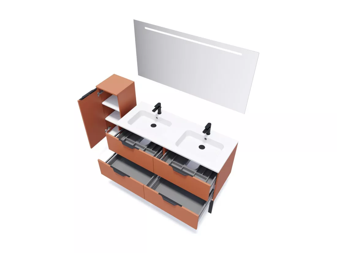 Meuble de salle de bain suspendu double vasque intégrée 140cm 4 tiroirs Terracotta - Soho