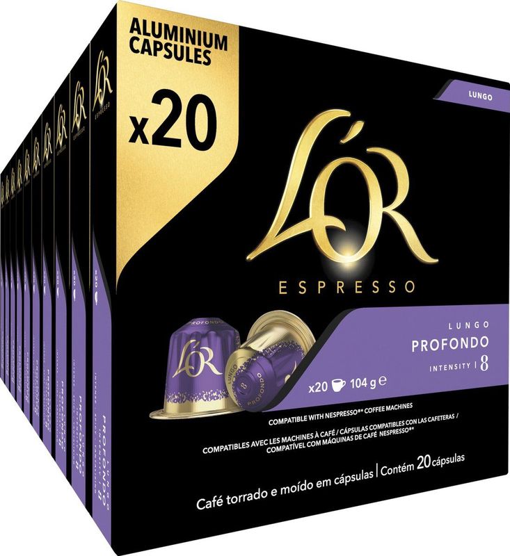 L'OR Lungo Profondo Koffiecups - Intensiteit 8/12 - 10 x 20 capsules