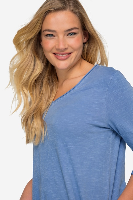T-Shirt, V-Ausschnitt, Halbarm, Saum mit Raffung OEKO-TEX MIG