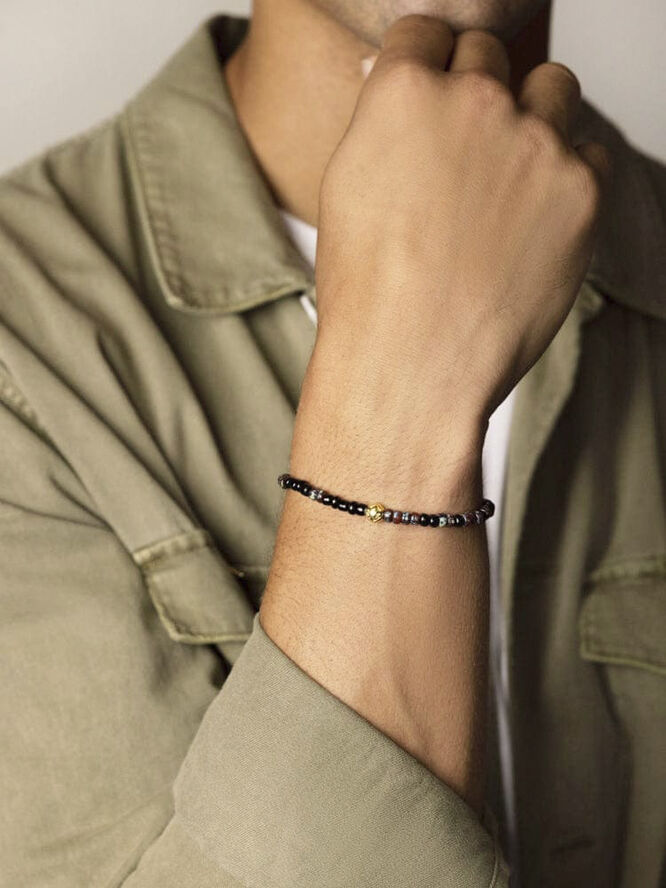 Nialaya Wristband with Dark Japanese Miyuki Beads Black / grey