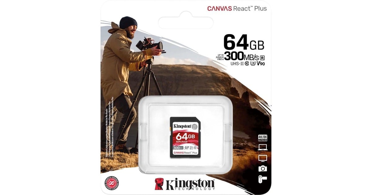 KingstonCanvas React Plus 64 GB SDXC geheugenkaart  (Zwart, UHS-II U3, Class 10, V90)