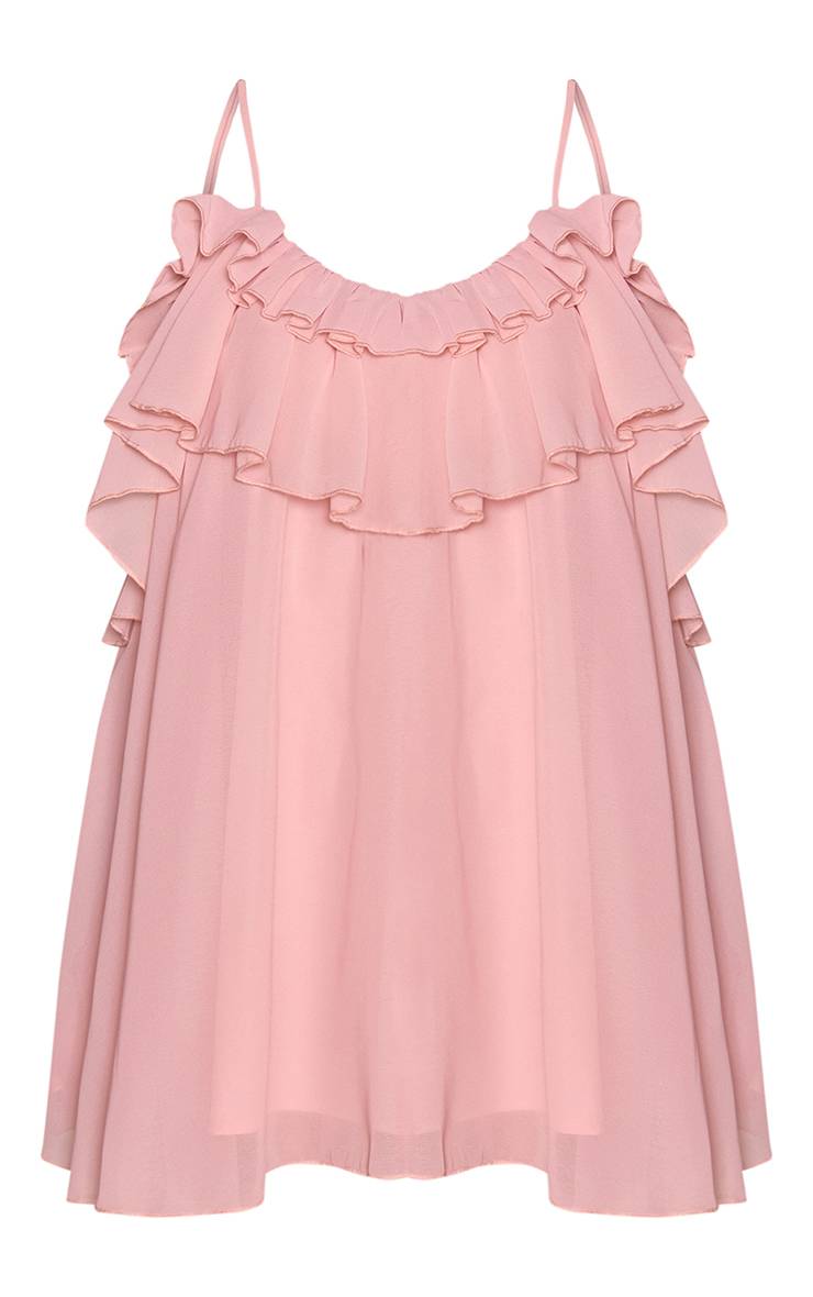 Rose Pâle Robe Nuisette Mini À Volants Et Bretelles