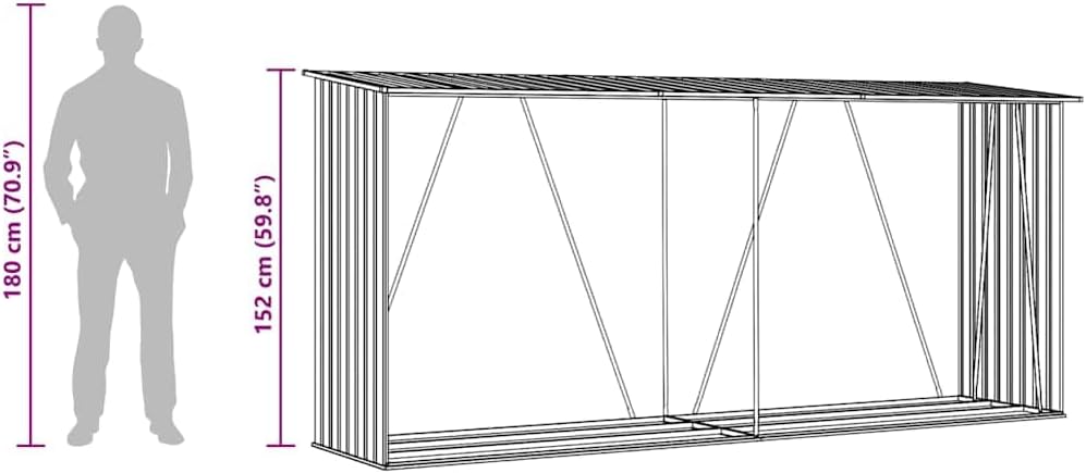 vidaXL Brennholzlager Kaminholzunterstand Brennholzregal Brennholzunterstand Kaminholzständer Holzlager Verzinkter Stahl 330x84x152cm Anthrazit