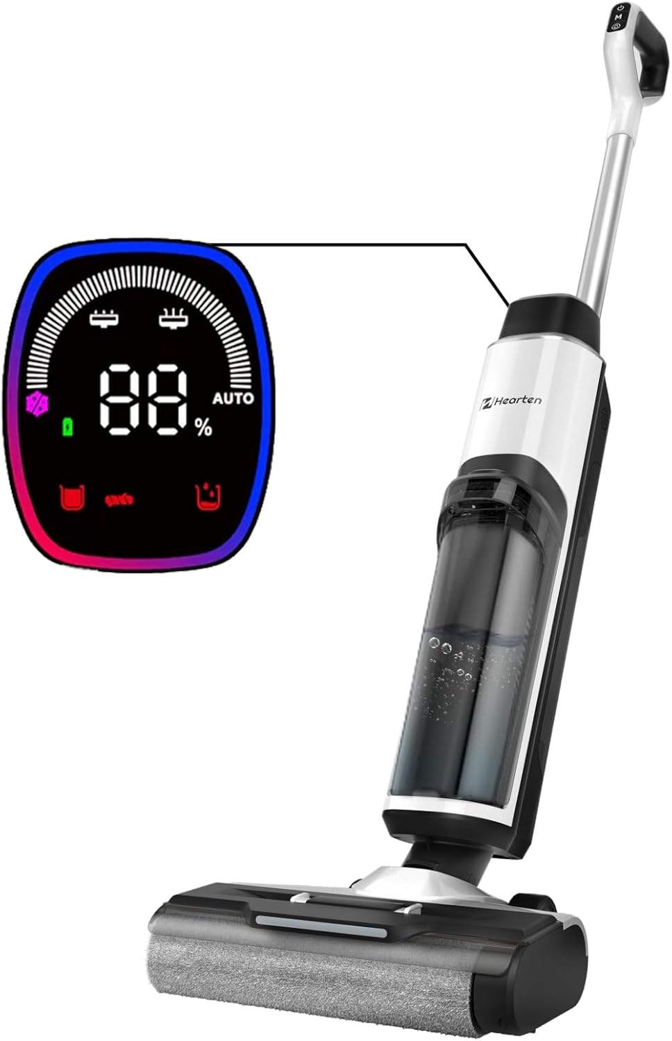 Hearten Nass Trockensauger Akku, Tiefenreinigungswasser Durch Elektrolyse Erzeugen, Sprachansage, Staubsauger mit Wischfunktion, Selbstreinigung, LED-Display, für Harte Boden,Tierhaare