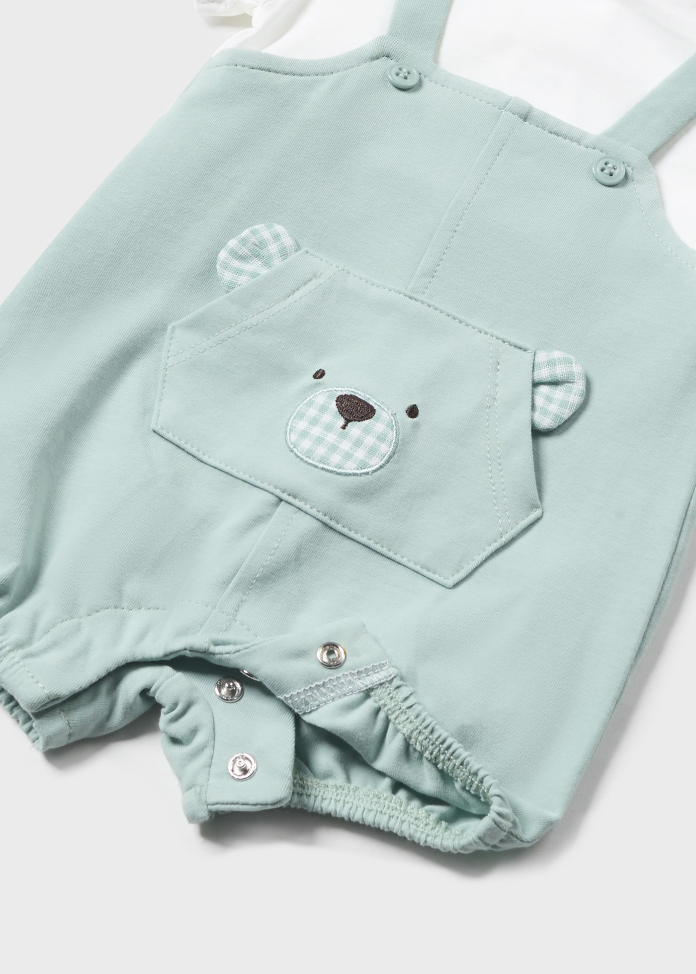 Macacão infantil Better Cotton Jade com gorro.