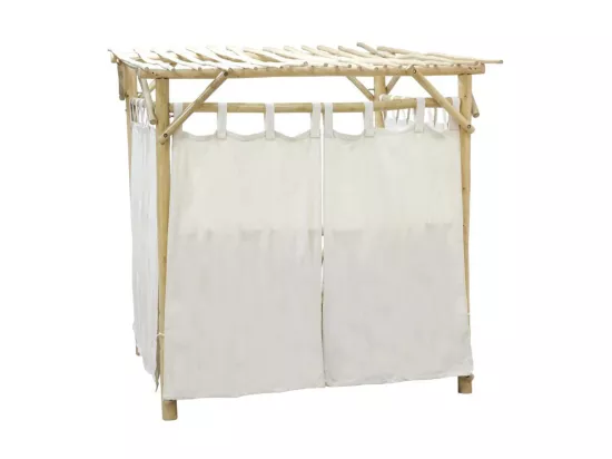 Lit d'extérieur en teck naturel et coton blanc