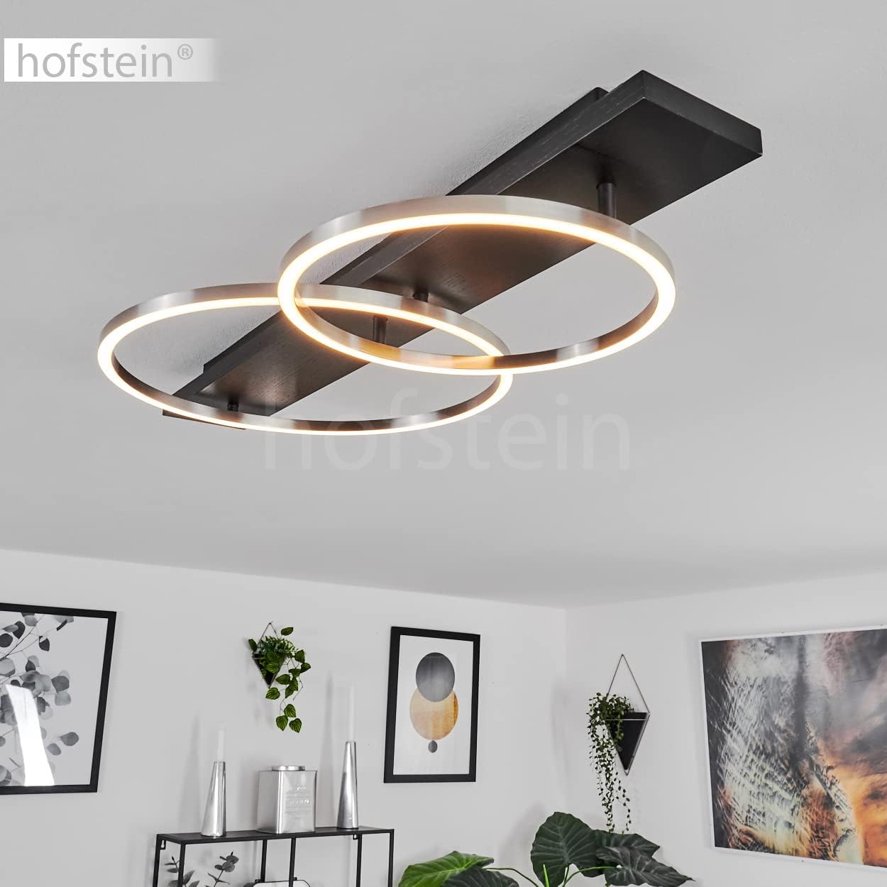 LED Deckenleuchte Pompu, moderne Deckenlampe aus Metall/Holz/Kunststoff in Schwarz/Nickel-matt/Weiß, 2 x LED 12 Watt, 3000 Kelvin, 3400 Lumen