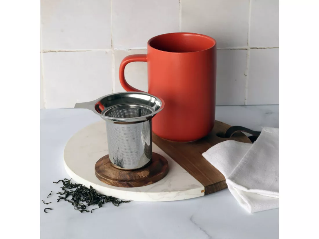 Ogo Living - Tisaniere Juliet Paprika En Gres Et Couvercle En Acacia De 475 Ml Ogo