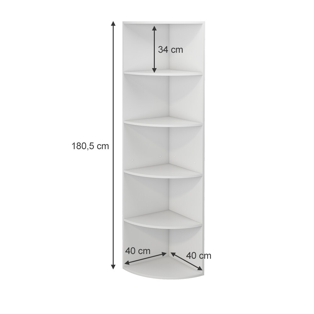 Oskar-Store Eckregal Fabienne, 180x40cm, Weiß, stehendes Bücherregal mit 5 Fächern