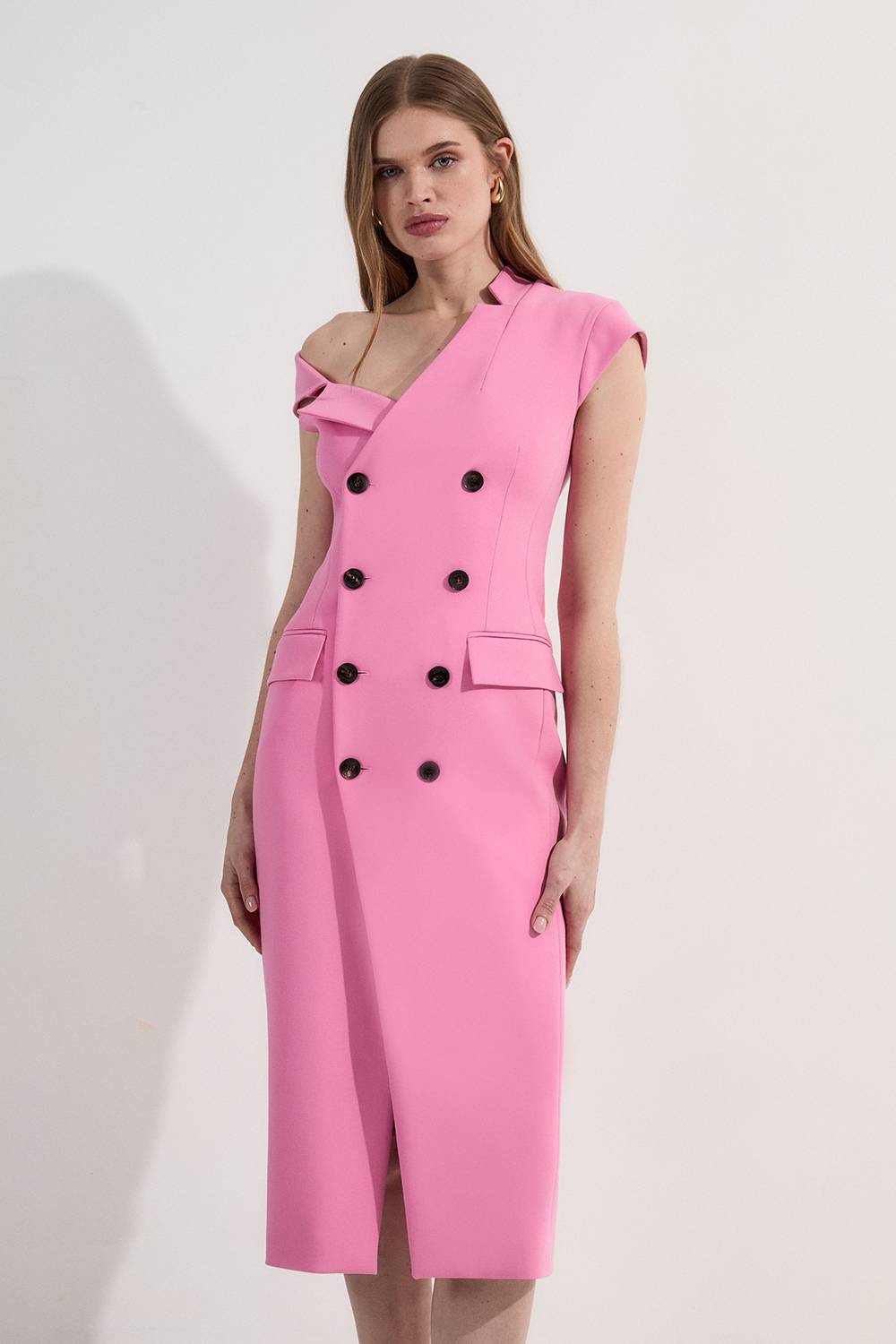 KarenMillen Robe maxi crayon ajustée stretch pour petite taille à col asymétrique
