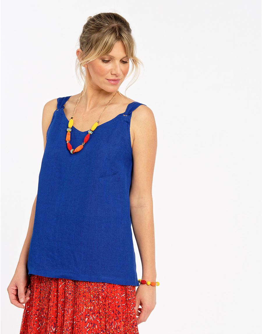 Top bleu roi 100% lin