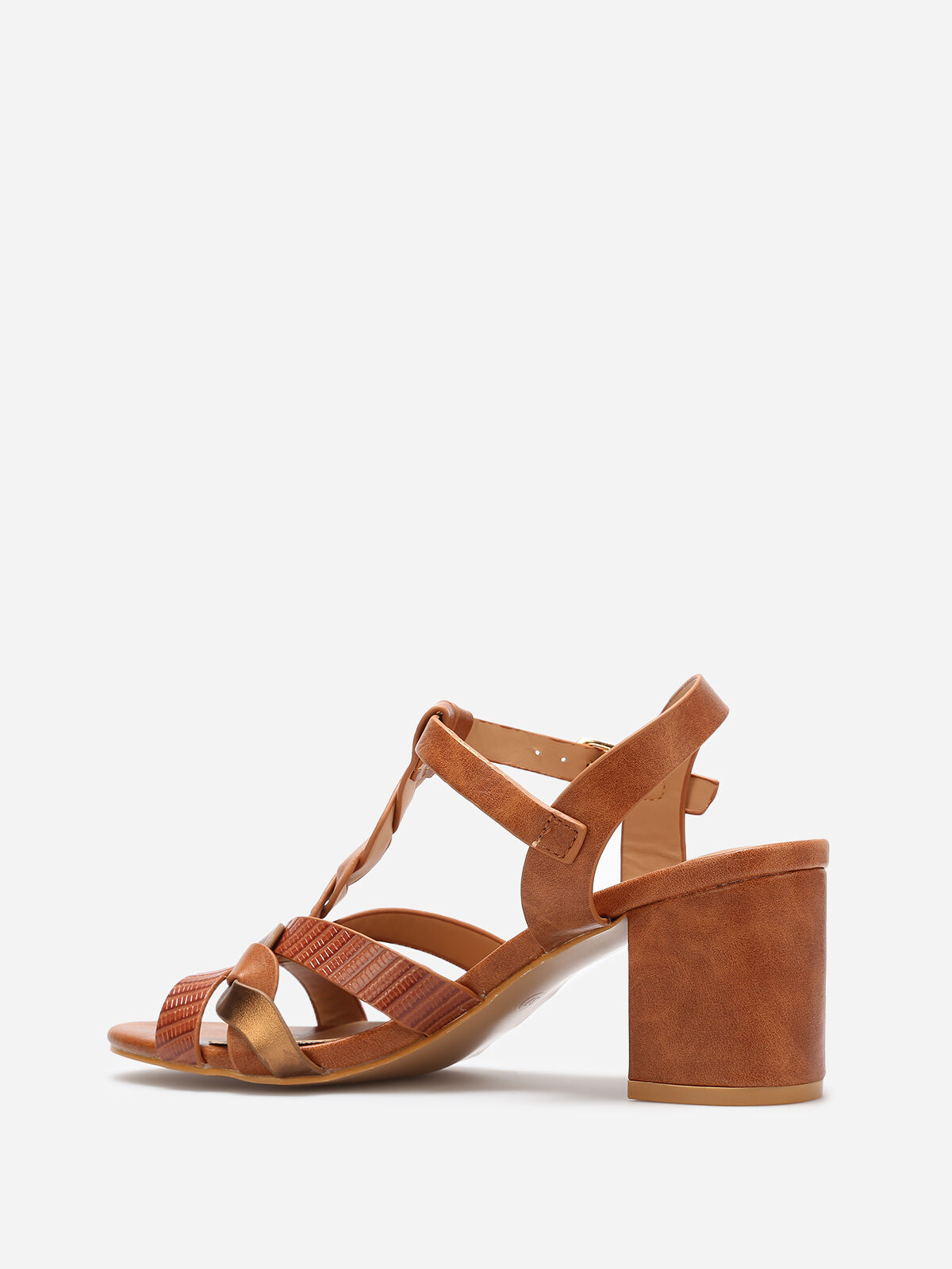 Sandales à brides tressées en T- Camel