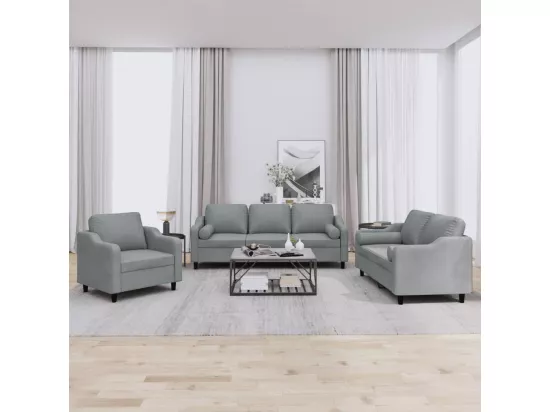 Ensemble de canapés 3 pcs coussins gris clair tissu
