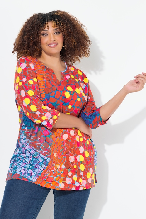 Longshirt, Schlangenmuster, Tunika-Ausschnitt, 3/4-Arm