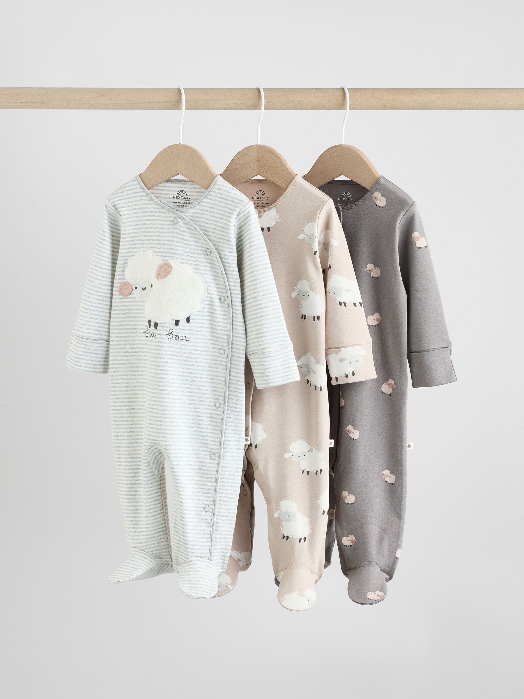 Grijs - Baby Popper Sleepsuits 3 Pack