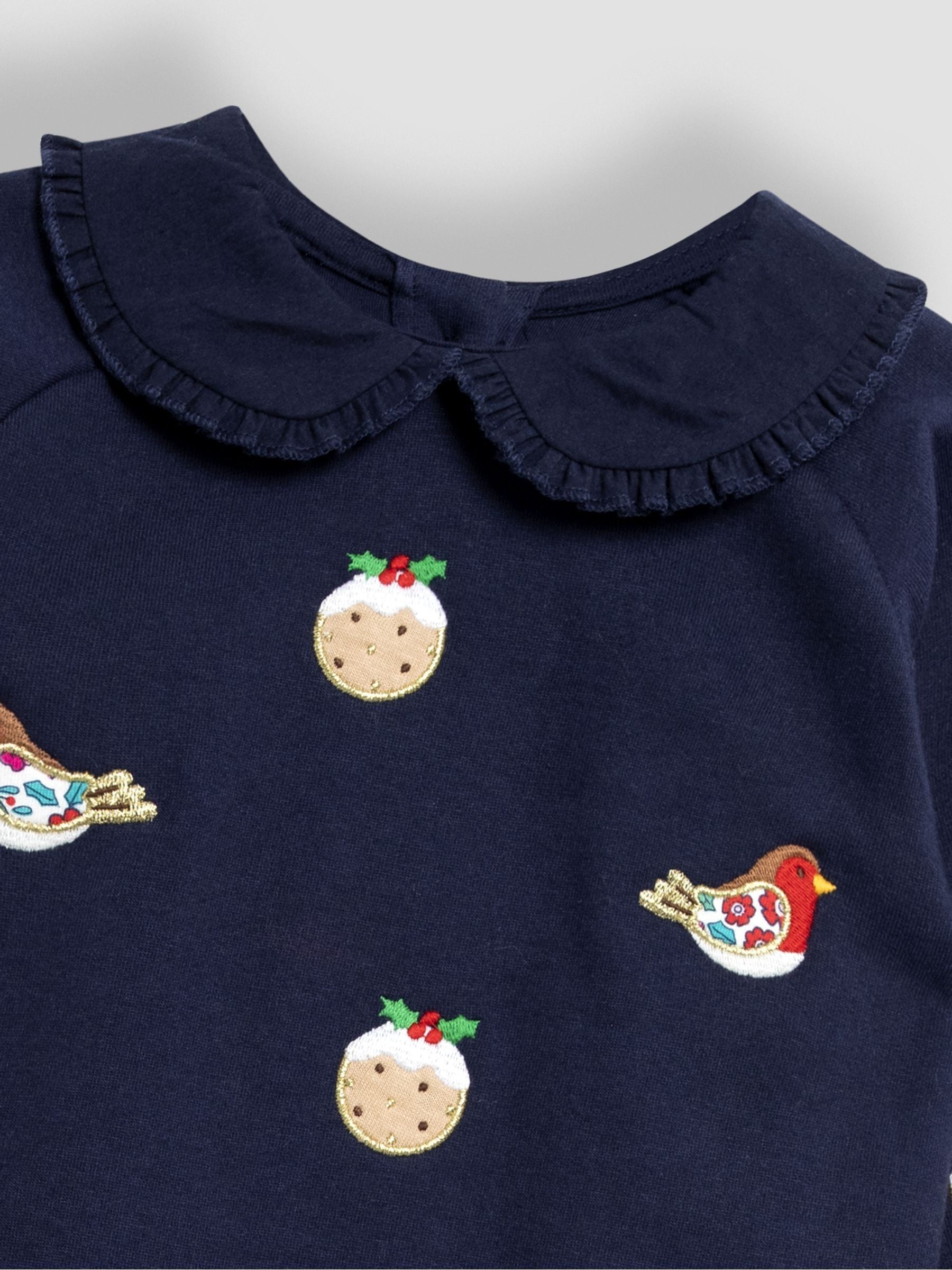 JoJo Maman Bébé kerstsweatshirt met kerstpudding en roodborstapplicatie