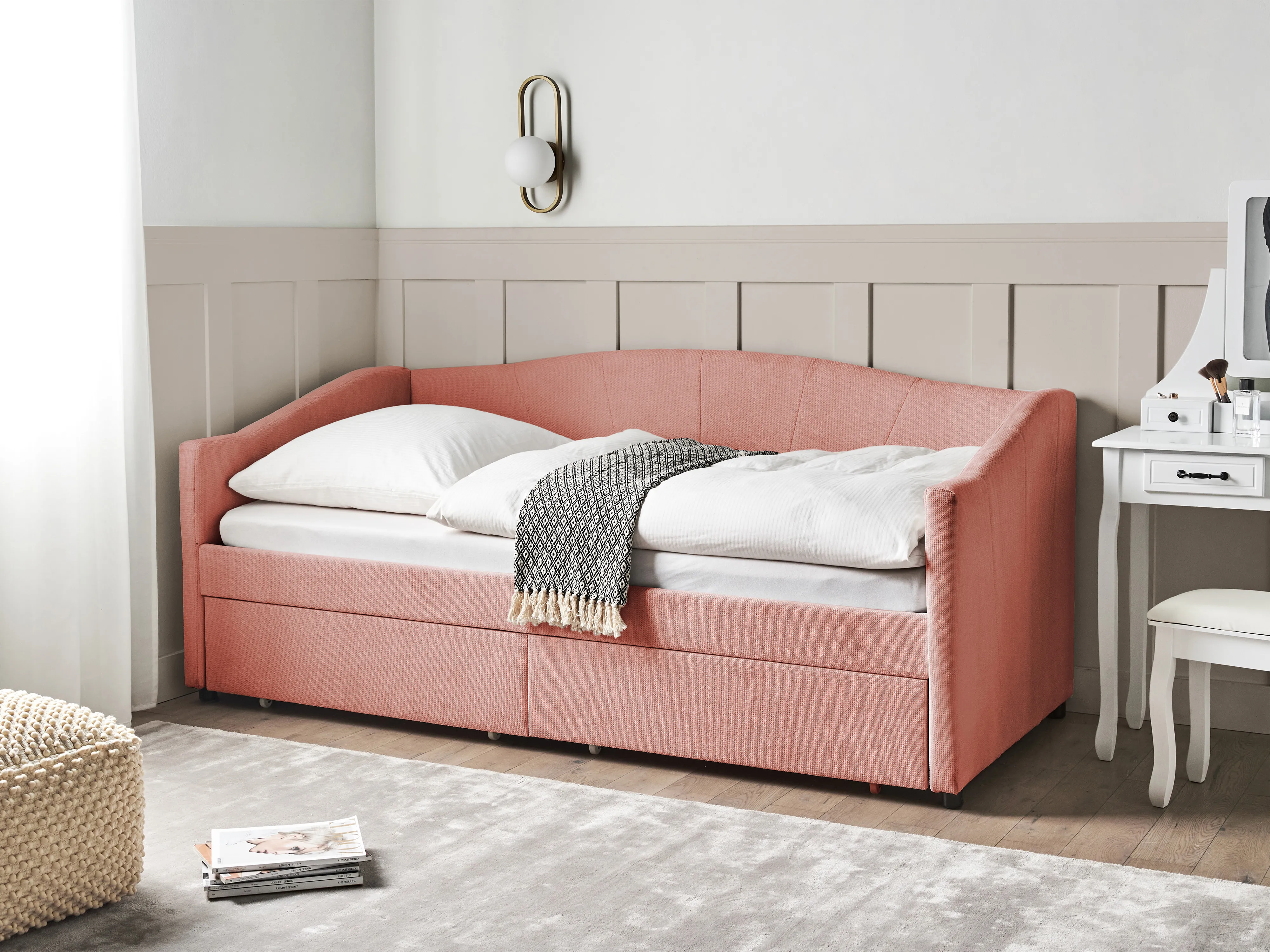 Bedbank met opbergruimte Stof VITTEL 90 x 200 cm Roze