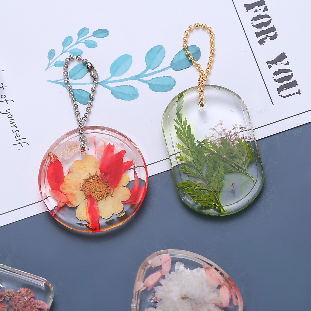 (16-tlg. Set) Silikon Form DIY Schlüsselanhänger Harz Giessen Epoxidharz Zubehör inkl. Kugelketten